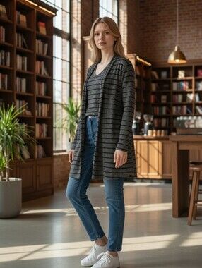NWT Gray Striped 2-Piece Sweater Set Cardigan & Top Size 26_28